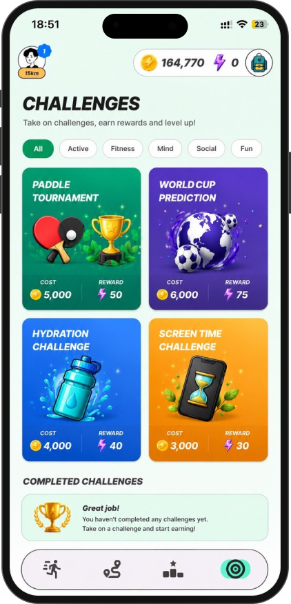 Sparks app showing the challenges screen